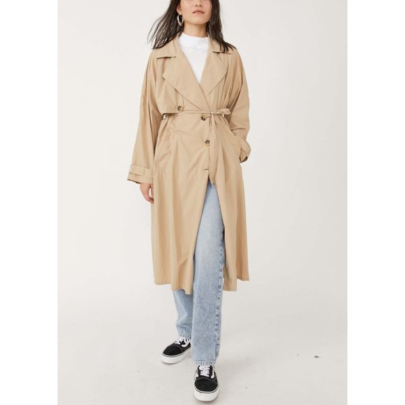 Free People Tan Oversized Trench Coat Relaxed Fit - Picture 4 of 7